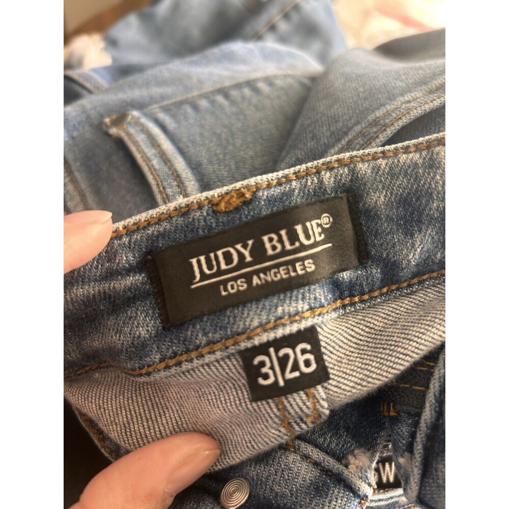 JUDY BLUE SKINNY FIT Womens Size 3/26 High Rise Stretch Raw Hem Distressed Jeans - Picture 2 of 7